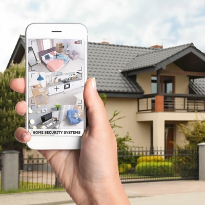 Huntsville vivint phone display of cctv live feed in front of a house